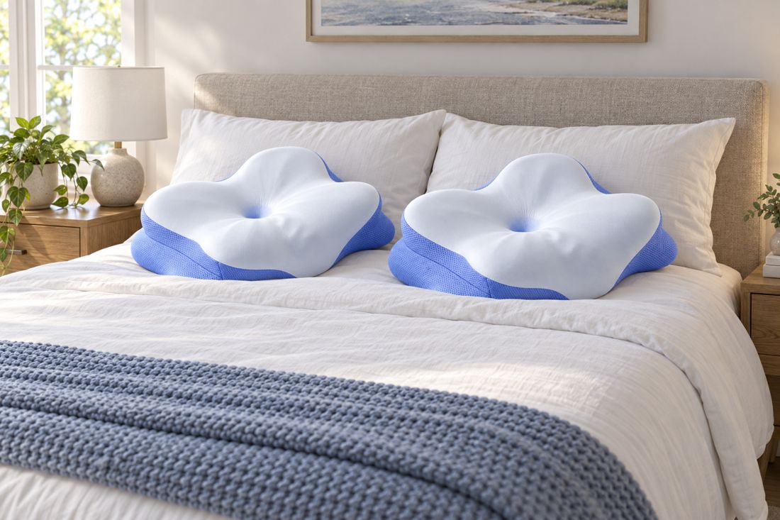 Two butterfly-shaped pillows on a made bed
